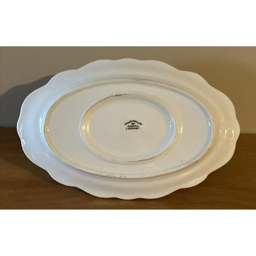 Johann Haviland Porcelain Blue Garland GRAVY BOWL with attached Plate - Germany